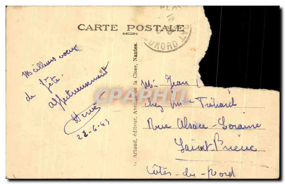 Châteauren (C.-du-N.) — Ufer des Flusses Leff, im Hintergrund die Kapelle Notre-Dame du Tertre — Sammlung Corbeil - Tabacs - Rückseite