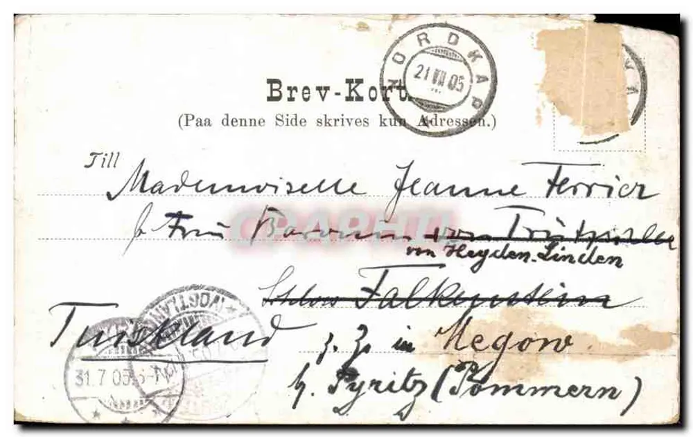 Nordkap og Midnatsol — Ansicht von Klippen und Boot bei Sonnenaufgang — Verlag W. Stappenbrøk, Trondheim u. Nordkap - Rückseite