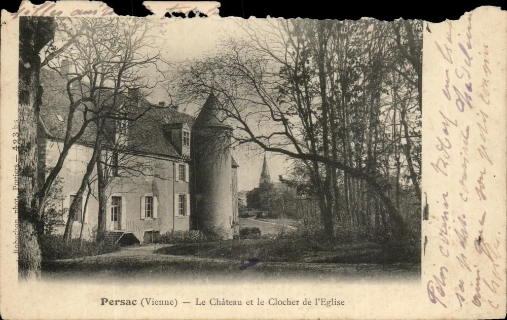 Persac (Vienne) — Le Château et le Clocher de l'Église — Robuchon phot. Pottiers - Vorderseite