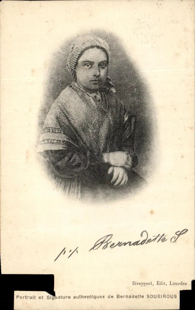 Bernadette Soubirous — Authentisches Portrait und Unterschrift — Sireygeol, Verlag Lourdes - Vorderseite