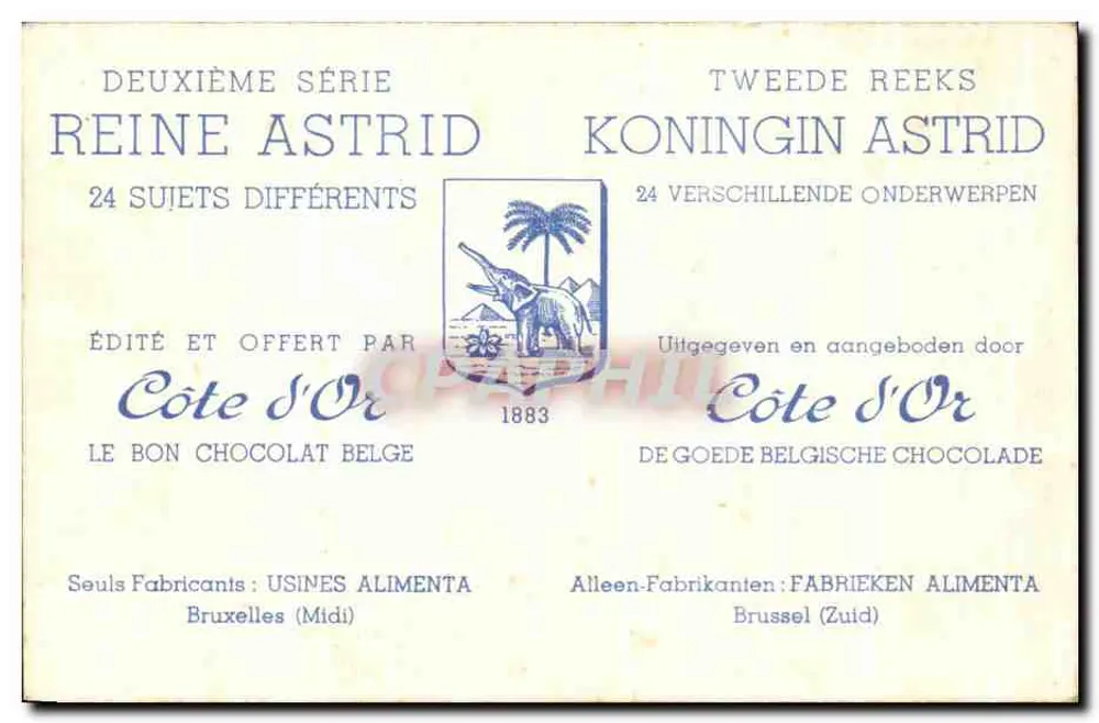 Königin Astrid auf der Brüsseler Ausstellung. Juli 1935. — Serie 22 — Veröffentlicht von Côte d'Or - Rückseite