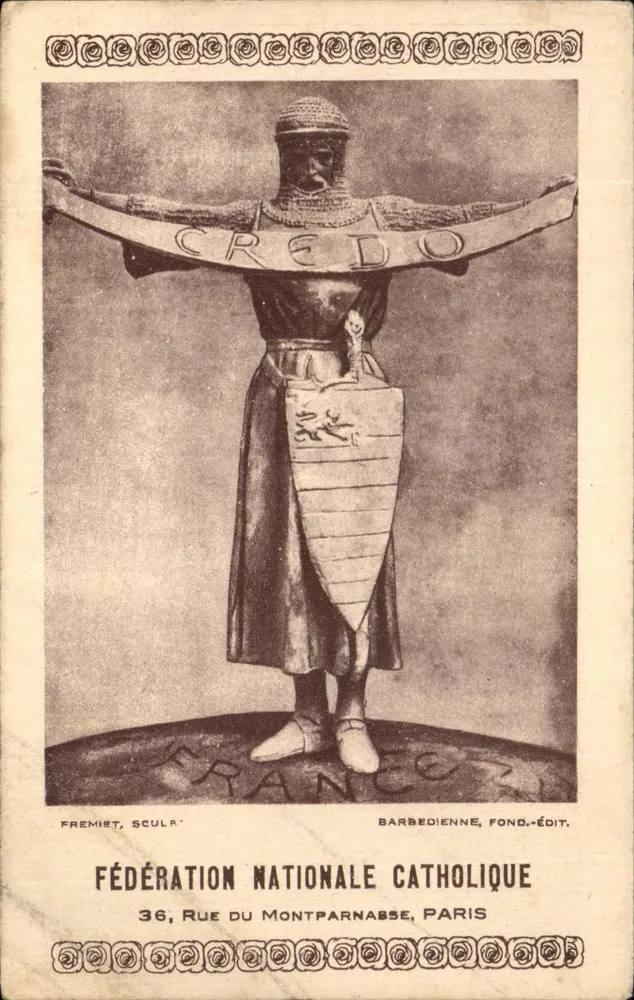 Statue des heiligen Georg mit Schild und Band 'CREDO' — Werk von Fremiet, herausgegeben von Barbedienne, Paris - Vorderseite
