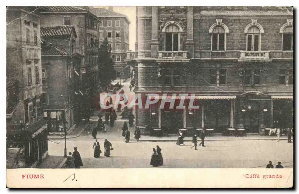 Fiume — Vue de la grande café — éditeur A. (imprimé sur la carte) - Voorkant