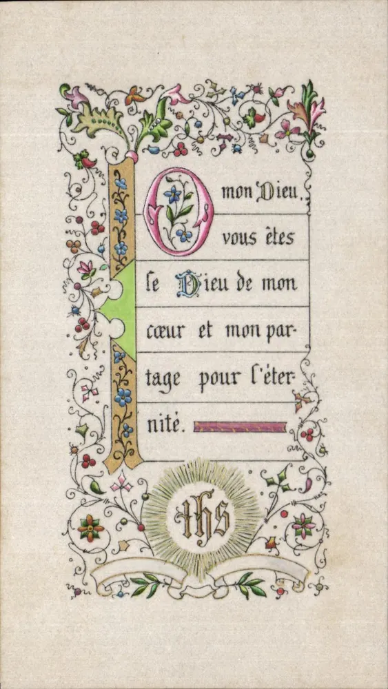 O mon Dieu — religiöse Gebet — Blumenmuster und Monogramm IHS - Vorderseite