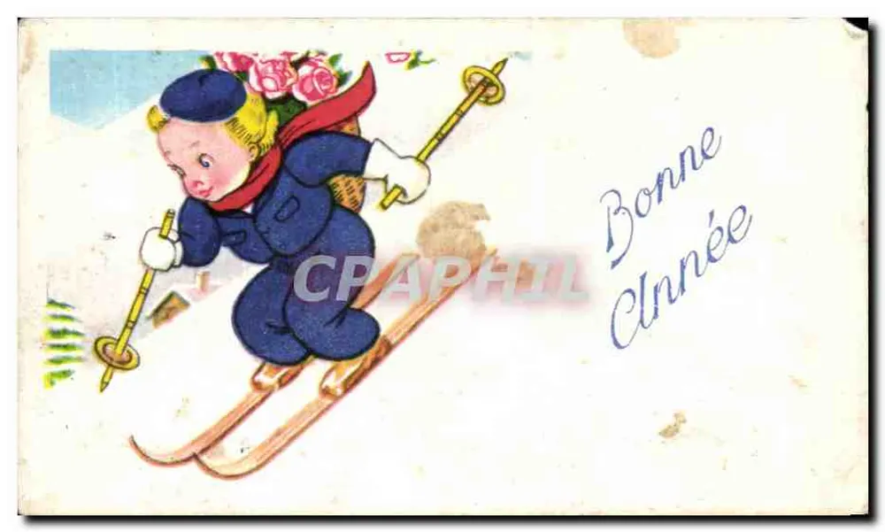 Enfant en ski — avec bouquet de roses — éditeur MINTHUS - Frente
