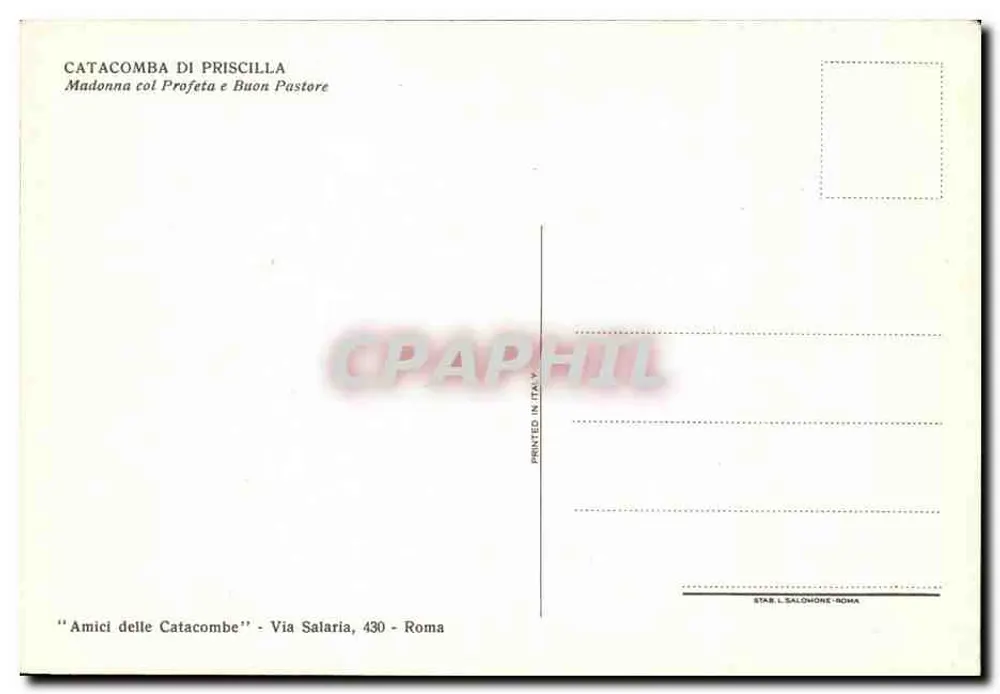 Katakombe Priscilla — Madonna mit dem Propheten und dem Guten Hirten — Verlag STAR L. SALONORE - ROMA - Rückseite