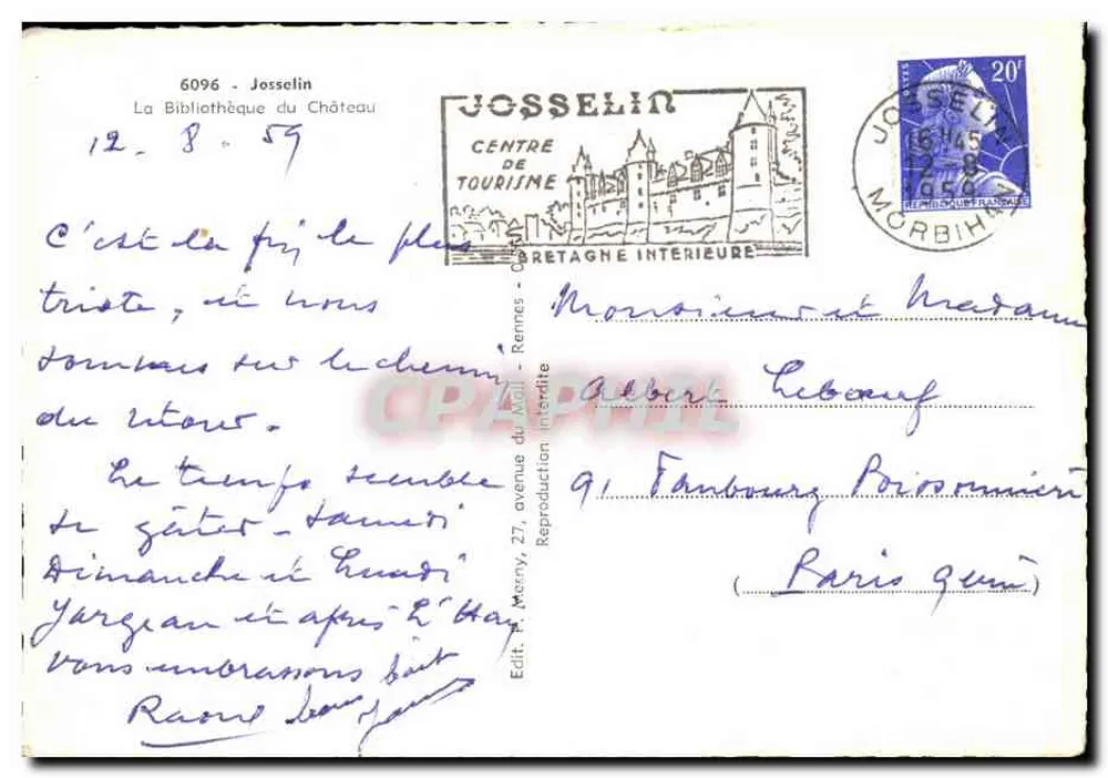 Biblioteca do Castelo — Josselin — Editor Loïc - Verso