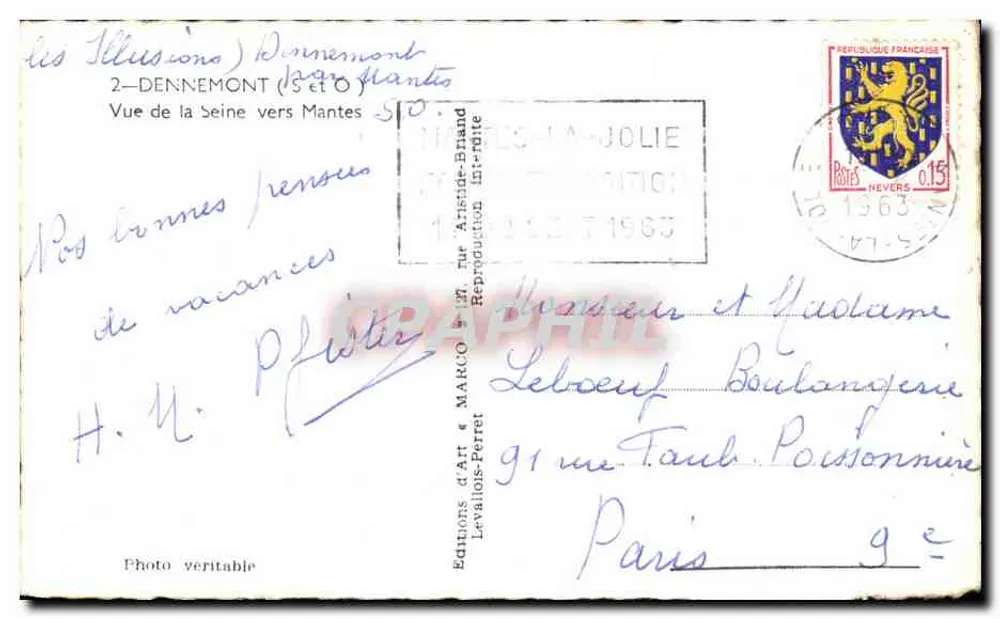 Vista de la Senna hacia Mantes — Las Ilusiones (Denneumont) — Ediciones de Arte & MARCO en Levallois-Perret - Reverso