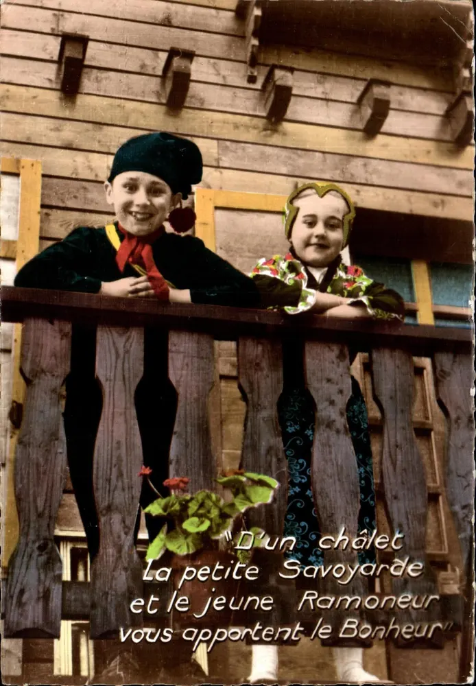 La petite Savoyarde et le jeune Ramoneur — D'un chalet — Éditions TÉLÉ, Léon Blanc, Àix-les-Bains - Frente
