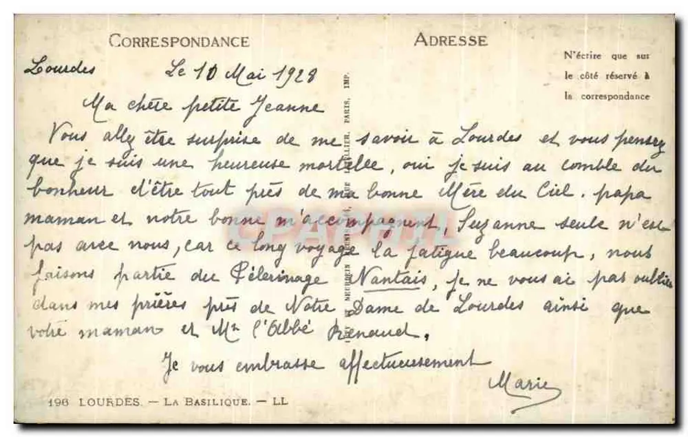 Lourdes — A Basílica — Editor LL, n° 196 - Verso