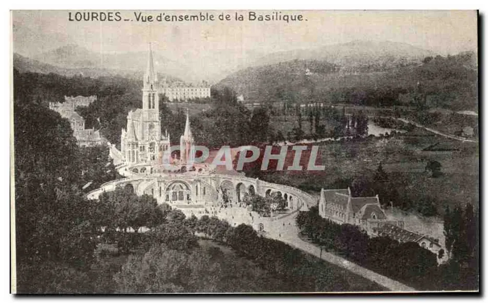 Lourdes — Vista geral da Basílica — Edição Palais du Puy, Lourdes - Frente