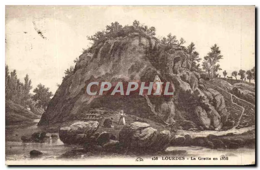 Lourdes - A Gruta em 1858 — Bilhete postal antigo n°158, editor não visível - Frente