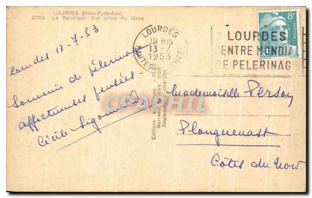 Lourdes (Hautes-Pyrénées) — Die Basilika aus Sicht des Gave — Éditions Flor - Rückseite