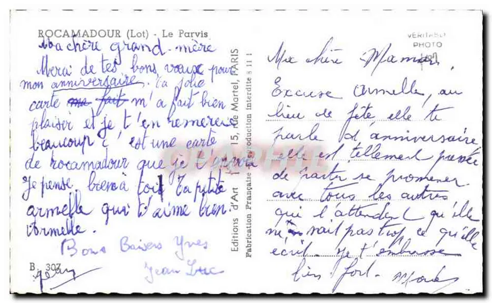 Rocamadour — Igreja e escadarias — Éditions Françaises d'Art, n° 307 - Verso