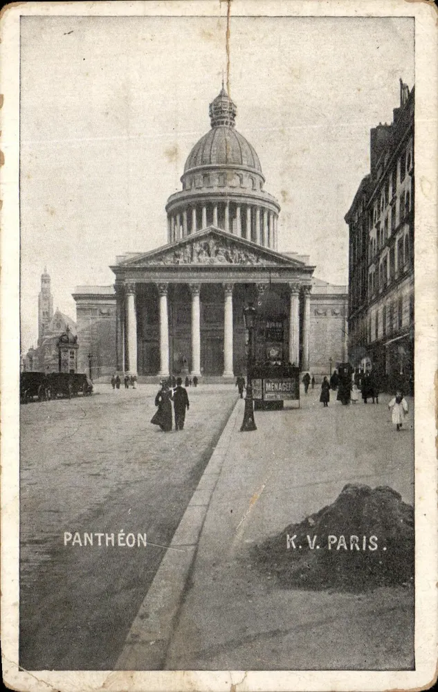 Panthéon — vue du dôme et du portique avec piétons — éditeur K.V. PARIS - Frente