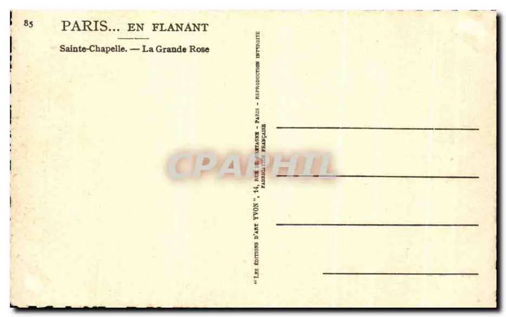 Sainte-Chapelle — La Grande Rose — Éditions d'Art Yvon - Rückseite