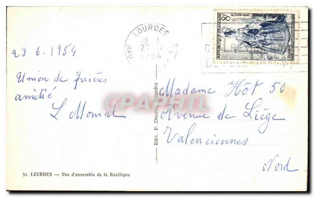 Lourdes — Visão geral da Basílica — Ed. P. Doucet, Lourdes - Verso