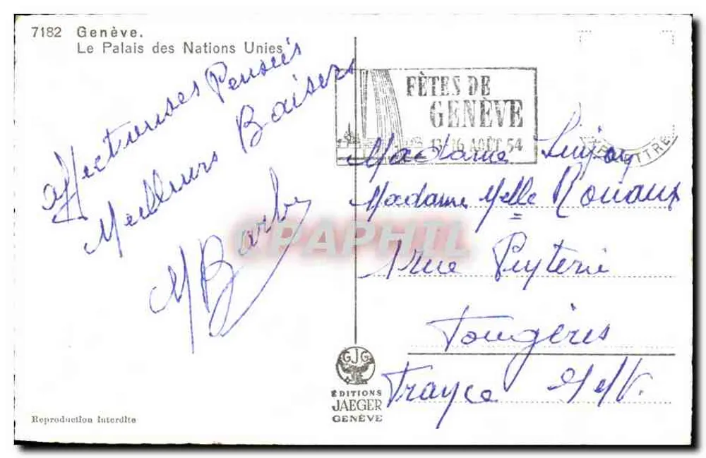 Genebra — Palácio das Nações — Éditions Jaeger - Verso
