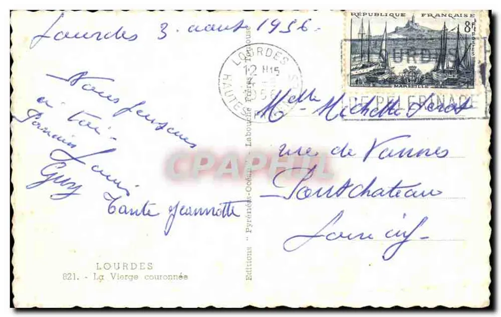 Lourdes — Estátua da Virgem coroada — Éditions Lourdes 821 - Verso