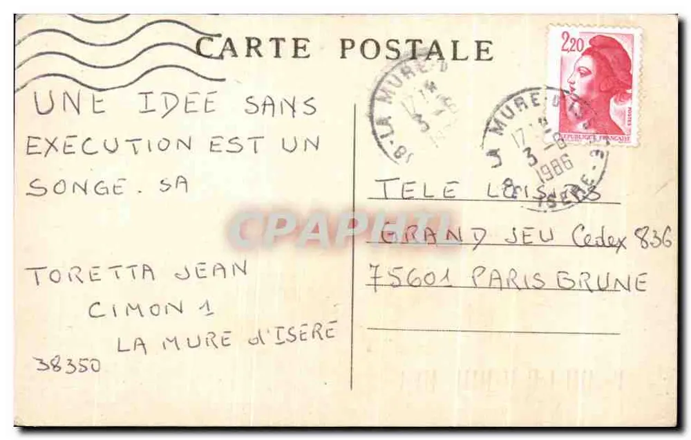 Túnel do Chemin de fer de la Mure — Dauphiné — E.R. n°269 - Verso