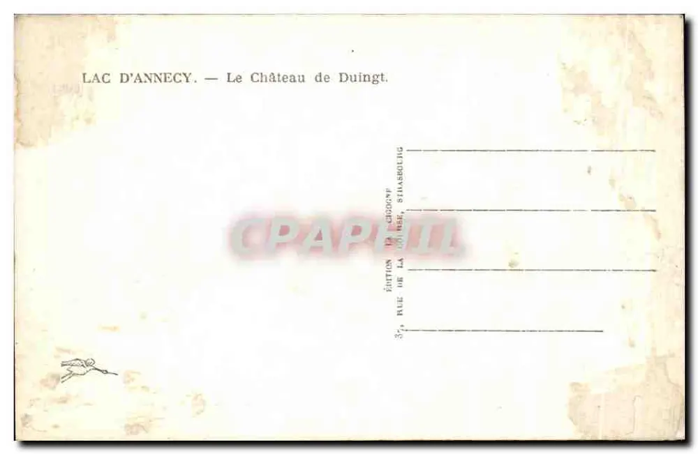 Lago de Annecy — O Castelo de Duingt — Edição da Chrodon, 37, rue de la Gare, Annecy - Verso