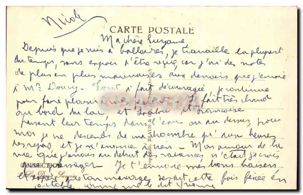 Lago de Annecy — O Castelo de Duingt — Editora impr. Ed. Braun & Cie, Neufchâtel-Doroch - Verso