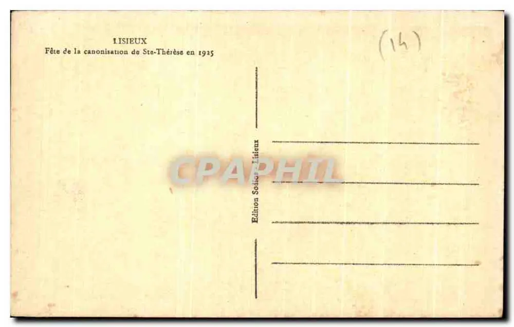 Sargen während der Heiligsprechung der Heiligen Thérèse — Lisieux, 1925 — Edition Société Lisieux - Rückseite