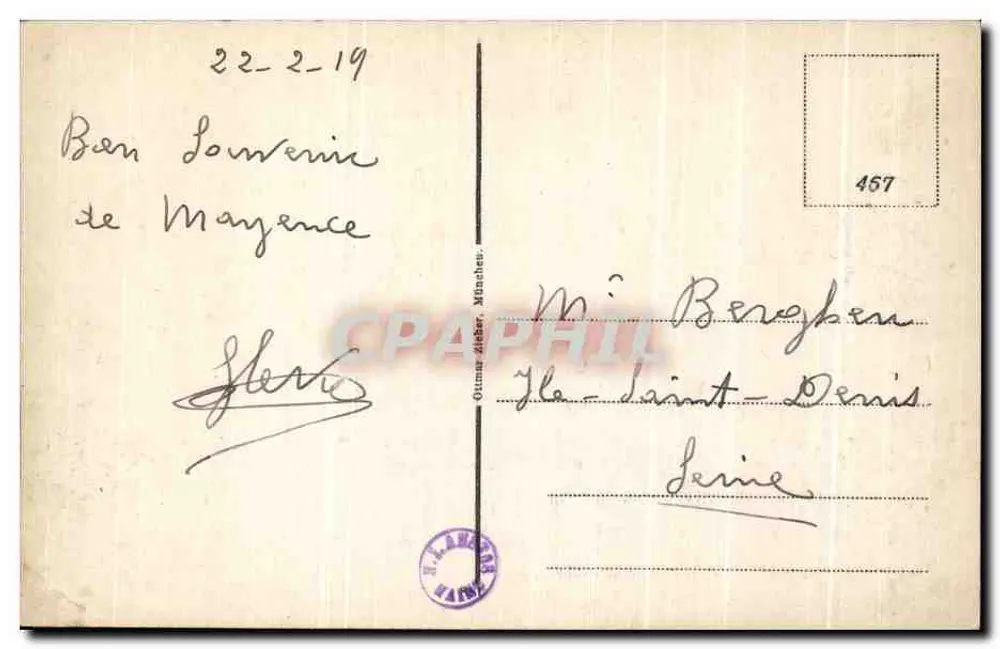 Mainz. Rheinqual. — Visão do cais do rio Reno com barcos — editor desconhecido - Verso