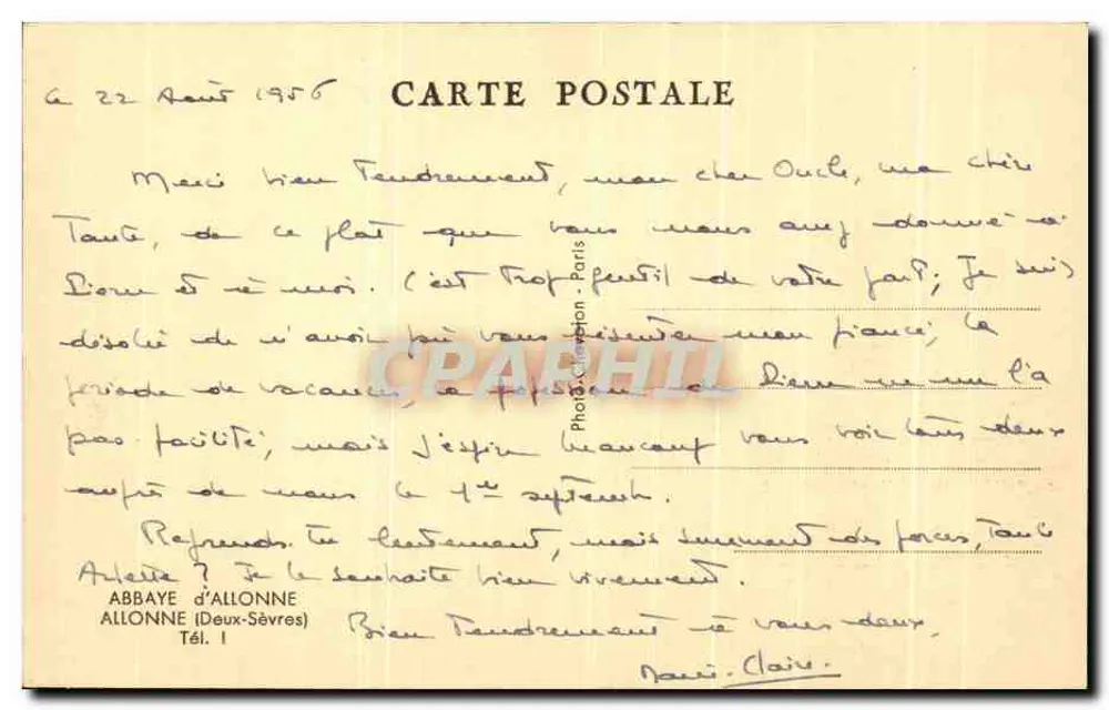 Abadia de Allonne — Deux-Sèvres — Carte postale - Verso