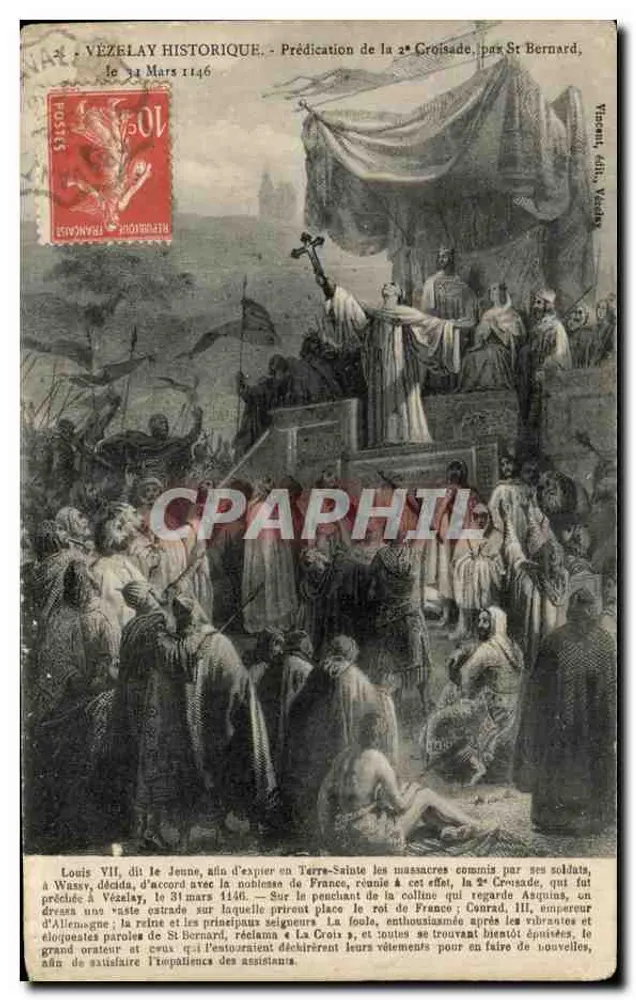 Vézelay Histórico — Pregação da 2ª Cruzada por São Bernardo, 31 de Março de 1146 — Vincent Alb. Vézelay - Frente