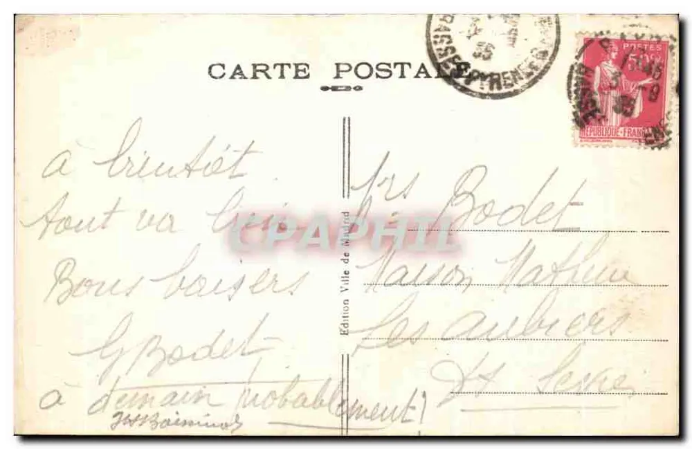 Bayonne (B.-P.) — A Catedral — Edição Cidade de Maudé, n° 1443 - Verso