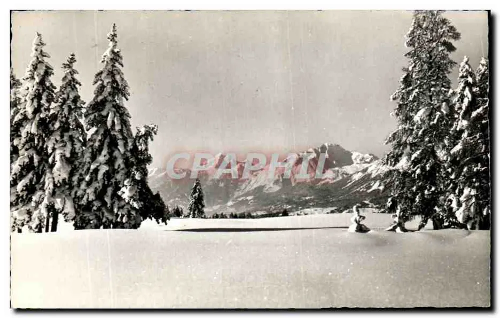 Crans-Sierre — vista invernal com montanhas nevadas — Édit. Ch. Dubhost, Crans, No. 61 - Frente