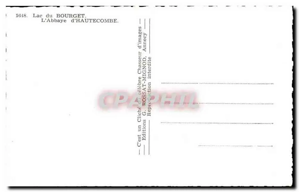 Lago do Bourget — A Abadia de Hautecombe — Edições C. Rossat-Mignod, Annecy - Verso