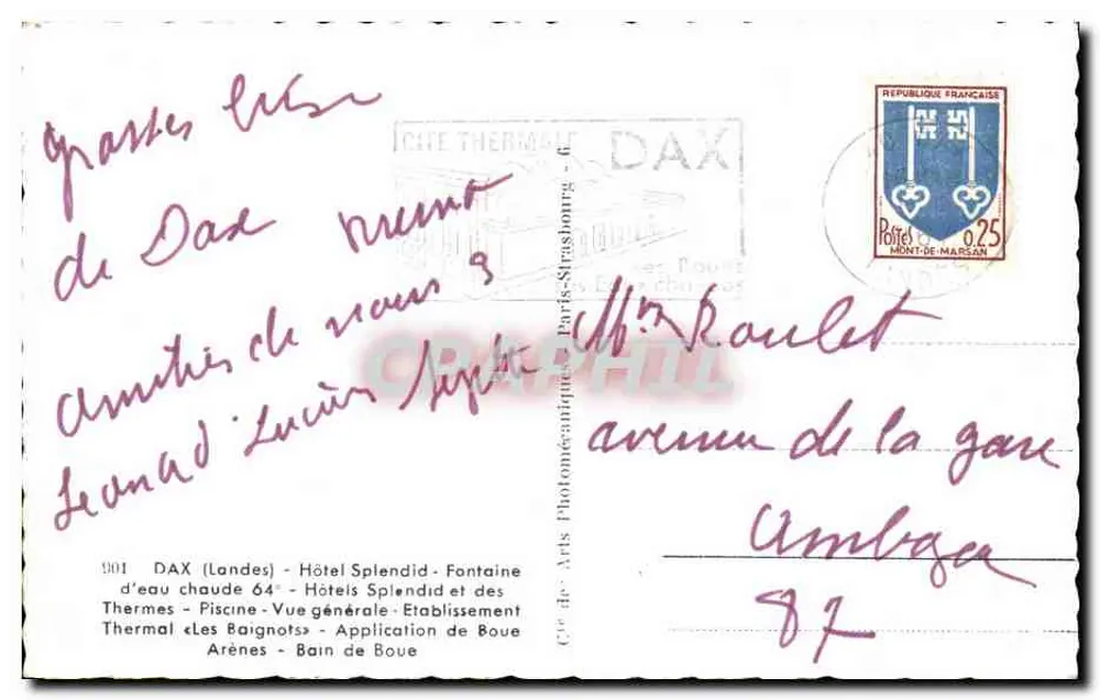 Dax — Vista general de los baños y instalaciones — editor Cie des Arts Photomecaniques - Reverso