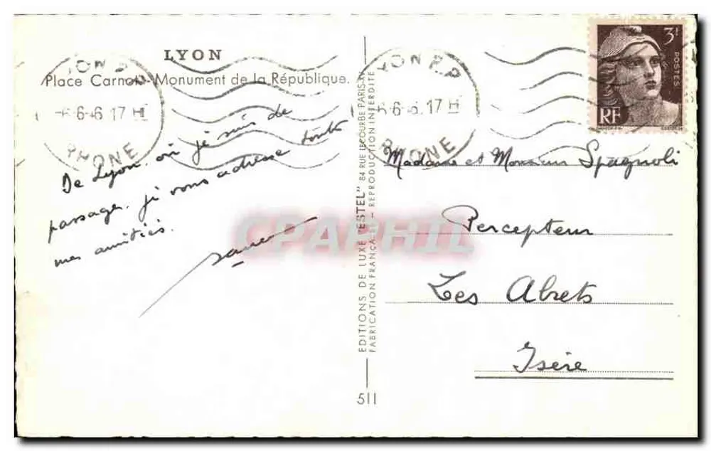Monumento da República — Lyon — Editor Estel, n°511 - Verso