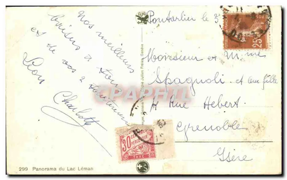 Lac Léman — panorama illustré avec noms de lieux et altitudes — éditeur G. J. G. (Girard) Genève - Verso