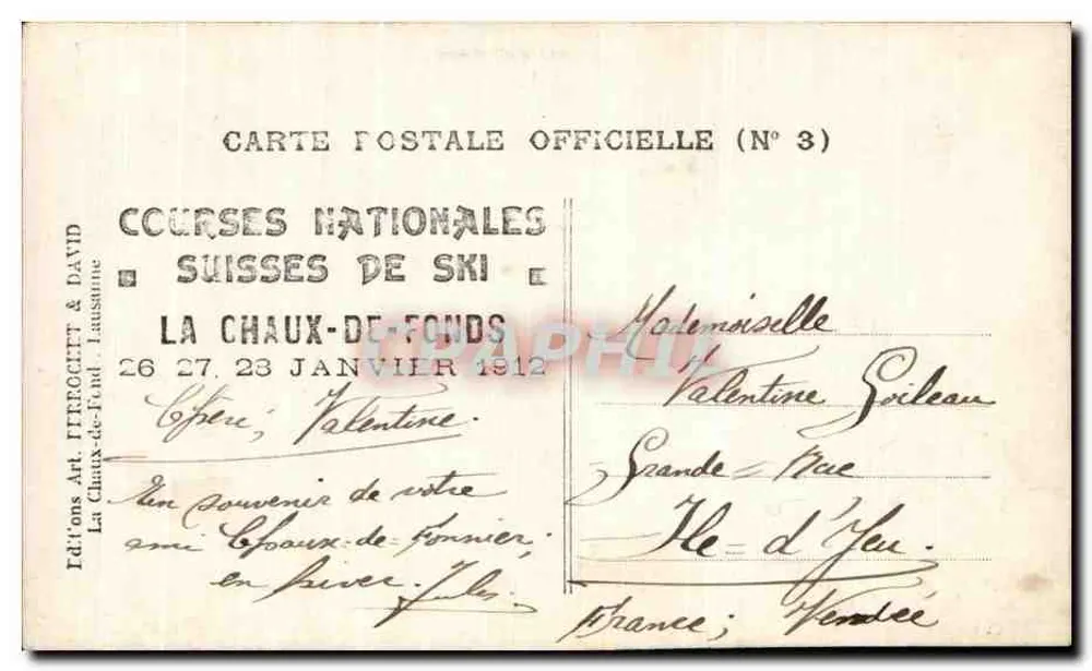 Neve fresca — La Chaux-de-Fonds — Edições Art. Efficett & David, N° 3 - Verso