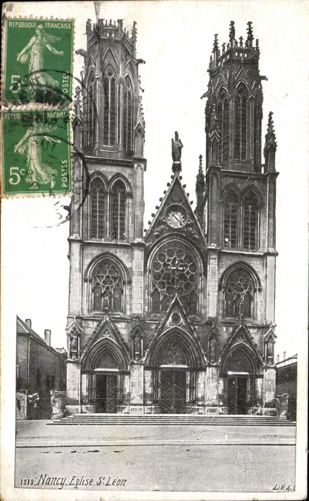 Nancy - Igreja de São Léon — vista da fachada gótica — editor L.V. & Cie, n° 1019 - Frente