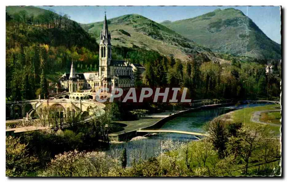Lourdes — Die Basilika, der Gave und die neuen Brücken — Ed. A. Doucet, Pl. Peyrula, Lourdes - Vorderseite