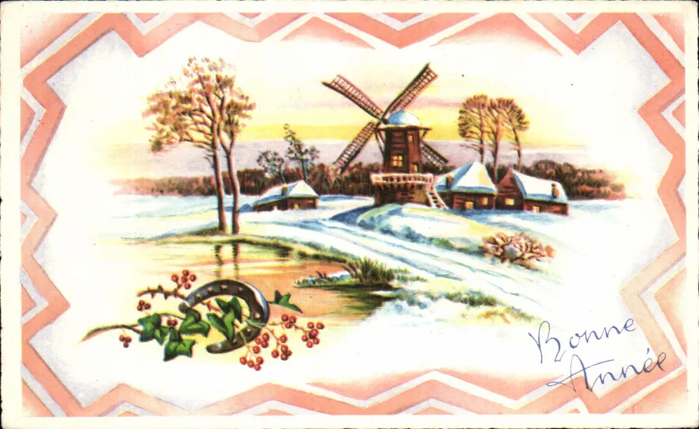 Winterlandschaft mit Windmühle — Frohe Weihnachten — Serie Nr. 405 - Vorderseite