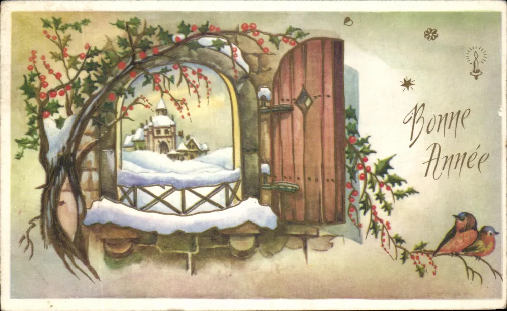 Winterliche Ansicht eines Dorfes — Frohe Weihnachten — Verlag M.D. PARIS - Vorderseite