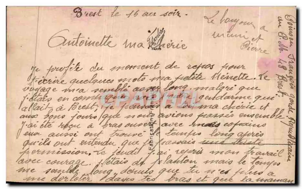 Liebendes Paar — romantische Szene — Verlag Bordereau, Nr. 841 - Rückseite