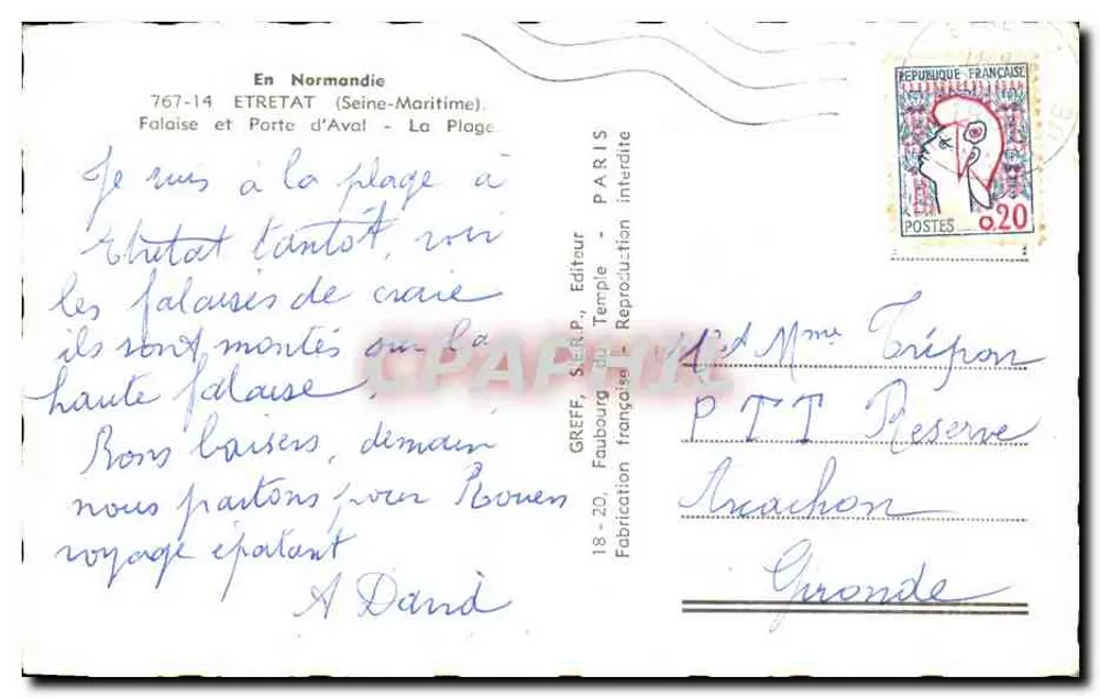Klippe und Aval-Tor — Etretat — Verlag GREFF, S.E.R.P. n°767-14 - Rückseite