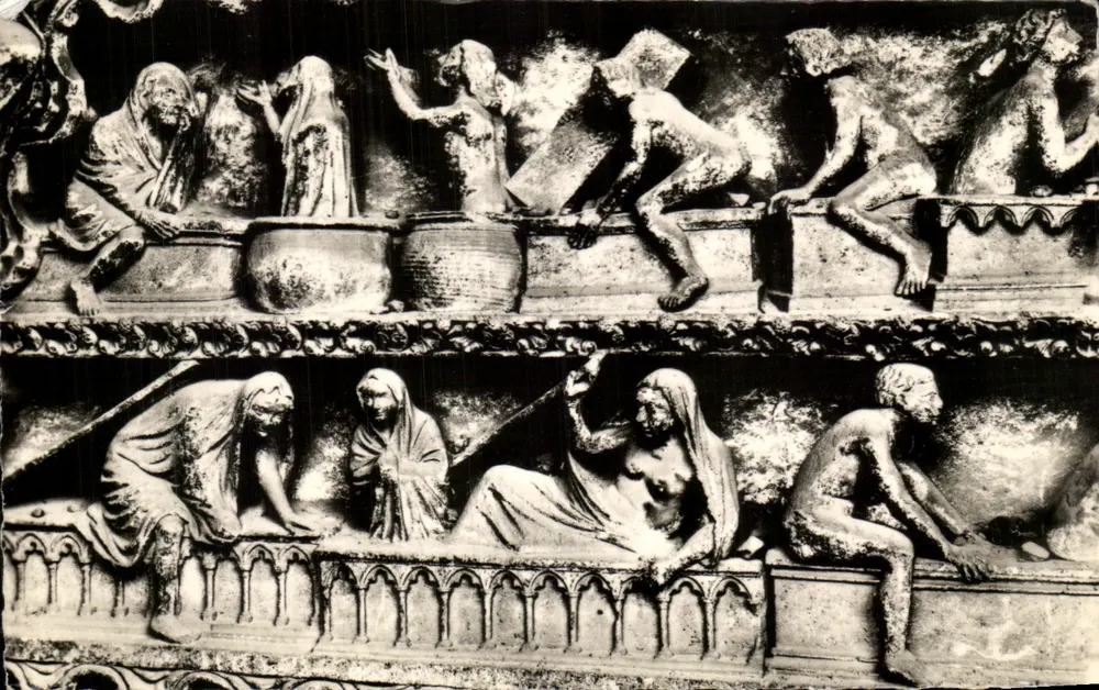 Kathedrale von Reims — Nordportal — Die Toten treten aus der Finsternis hervor — Éd. C. P. de Reims, P. 147 - Vorderseite