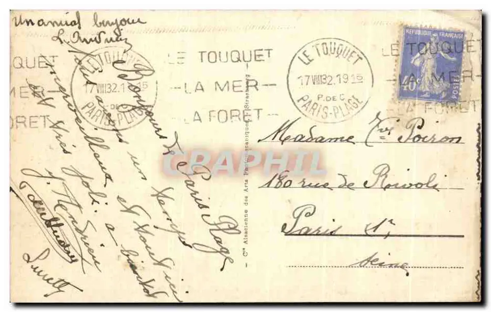 Le Touquet-Paris-Plage — Die Kirche und der Boulevard Daloz — Verlag JOL - Rückseite