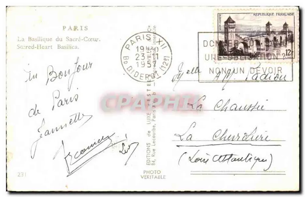 Basilika des Heiligen Herzens — Paris — Verlag Estel, Nr. 231 - Rückseite