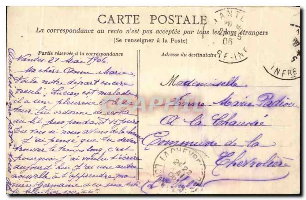 NANTES — Entrée du Château — éditeur : Détrès, Nantes - Verso