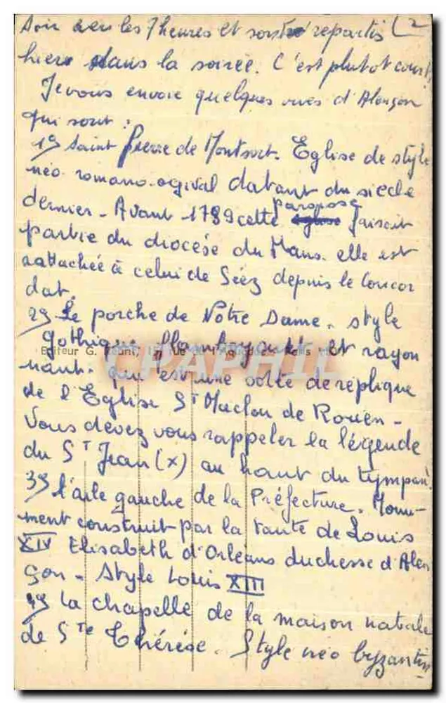 Alençon — Der Portal der Kirche Notre-Dame — Verlag G. Pount, Nr. 19 - Rückseite