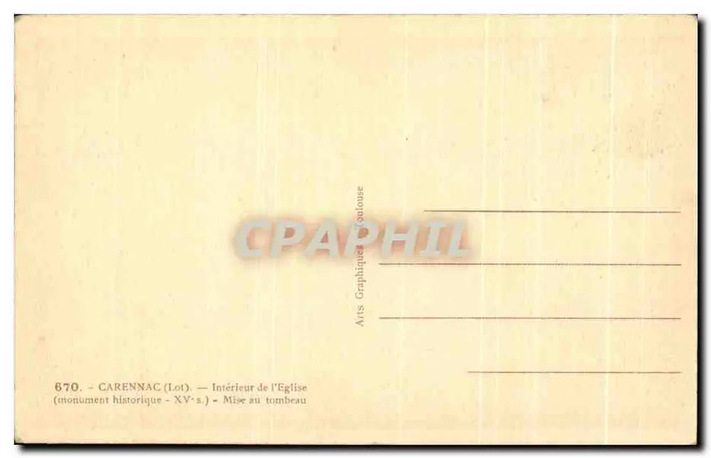 Carenac (Lot) — Innenansicht der Kirche — Beisetzung — Arts Graphiques Toulouse - Rückseite