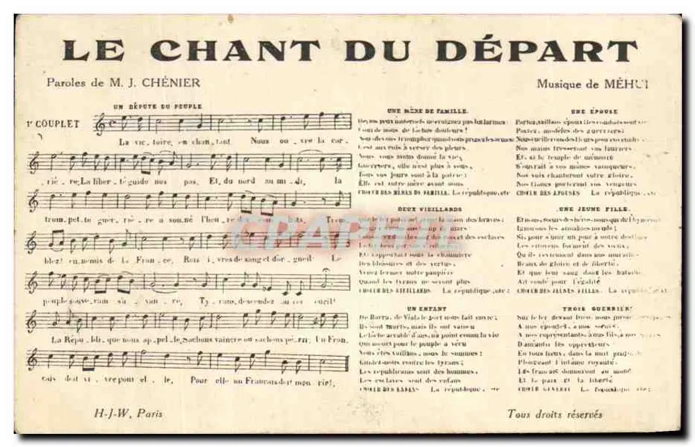 Het Lied van de Vertrek — Tekst van M. J. Chénier, Muziek van Méhul — H.-J.-W. Paris - Voorkant